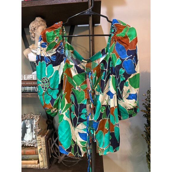 CULT GAIA Aurel Lace Up Floral Top Botanic Aqua Womens Size Medium - Picture 6 of 10